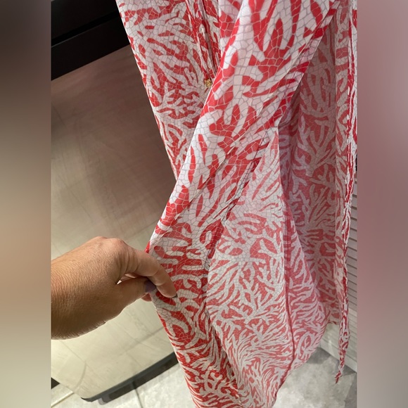 MICHAEL Michael Kors Jumpsuit Swim Cover Up Adjustable Sheer Coral Red Mosaic M - Picture 6 of 16